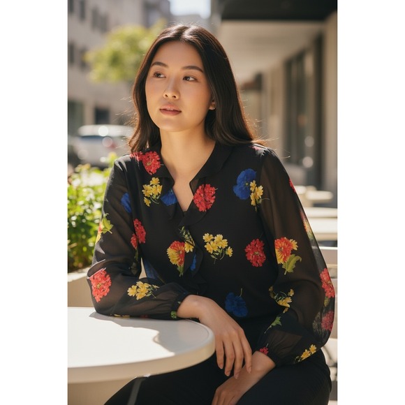 Judith Hart Tops - Judith Hart Collection Blouse 14 Vintage Y2K Floral Black Ruffle Top Coquette